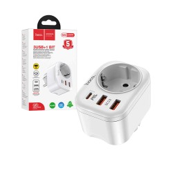 Hoco Multifunctional Socket Adaptor NS3 (EU/GER) with Dual USB Ports and Type C PD20W 18W White Hoco Multifunctional Socket Adaptor NS3 (EU/GER) with Dual USB Ports and Type C PD20W 18W White